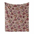 thumbnail image 1 of Flower Soft Flannel Fleece Throw Blanket, Floral Pattern with Roses Twig Warm Colors Flower Arrangement Bouquets, Cozy Plush for Indoor and Outdoor Use, 50" x 70", Tan Pink Dark Green, by Ambesonne, 1 of 5