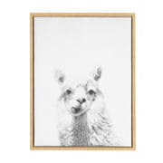 Kate and Laurel Sylvie Alpaca Black and White Portrait Framed Canvas Wall Art by Simon Te Tai, 18x24 Natural