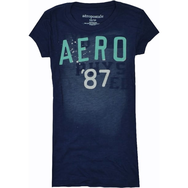Aeropostale - Camiseta gráfica para mujer Aero 87, azul, pequeña