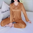 thumbnail image 7 of SCSAlgin Women's Plus-size Thin Long-sleeved Silk V-neck Silk Set Two-piece Home Wear, 7 of 7