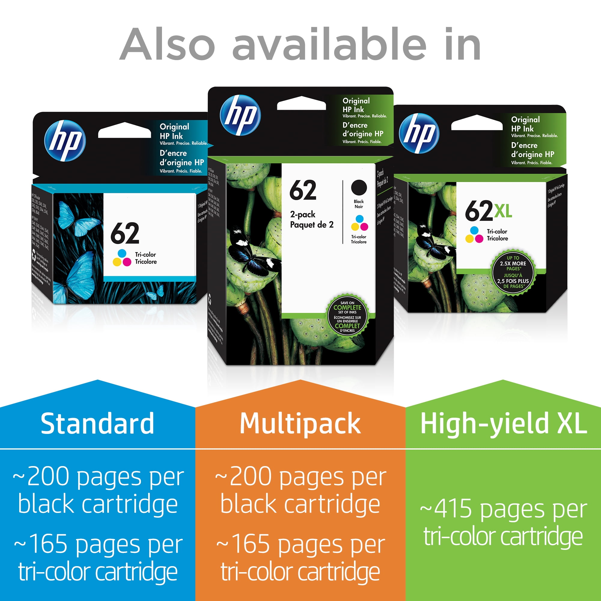 HP - Cartouche d'encre HP 62 XL noire