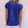 thumbnail image 5 of Pincandy Women's Fashion Solid Loose T-shirt Short Sleeve Sequin Blouse Round Neck Glitter Sequins Shirts Top Casual Cap Sleeve Party Tee Tops,Blue,XL, 5 of 6