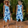 thumbnail image 2 of Psesaysky Couple Matching Outfit Blue Palm Print Womens Mini Dress or Mens Button Up Shirts for Wedding Party Formal Shirts and Monstera Sundress for Couples Beach Vacation Luau Clothes, 2 of 7