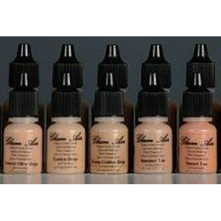 Glam Air Airbrush Water-based Large 0.50 Fl. Oz. Bottles of Foundation in 5 Assorted Medium Satin Shades (For Normal to Dry