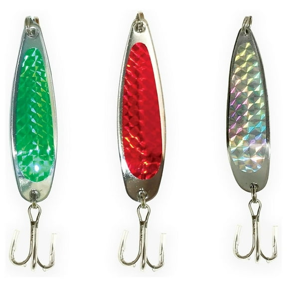 3oz Crocodile Spoons Fishing Lures – 12 Pcs in 3 Colors – Versatile Saltwater & Freshwater Casting and Trolling Lures with Heavy-Duty Mustad Treble for Trout, Bass, Tuna, and Halibut