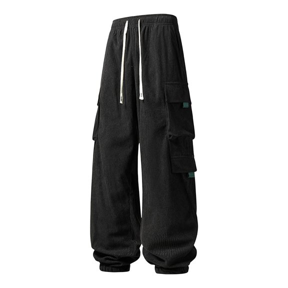 Yongwang Men's Corduroy Cargo Joggers Pants Drawstring Elastic Waist Pants Casual Tapered Pants with Pockets