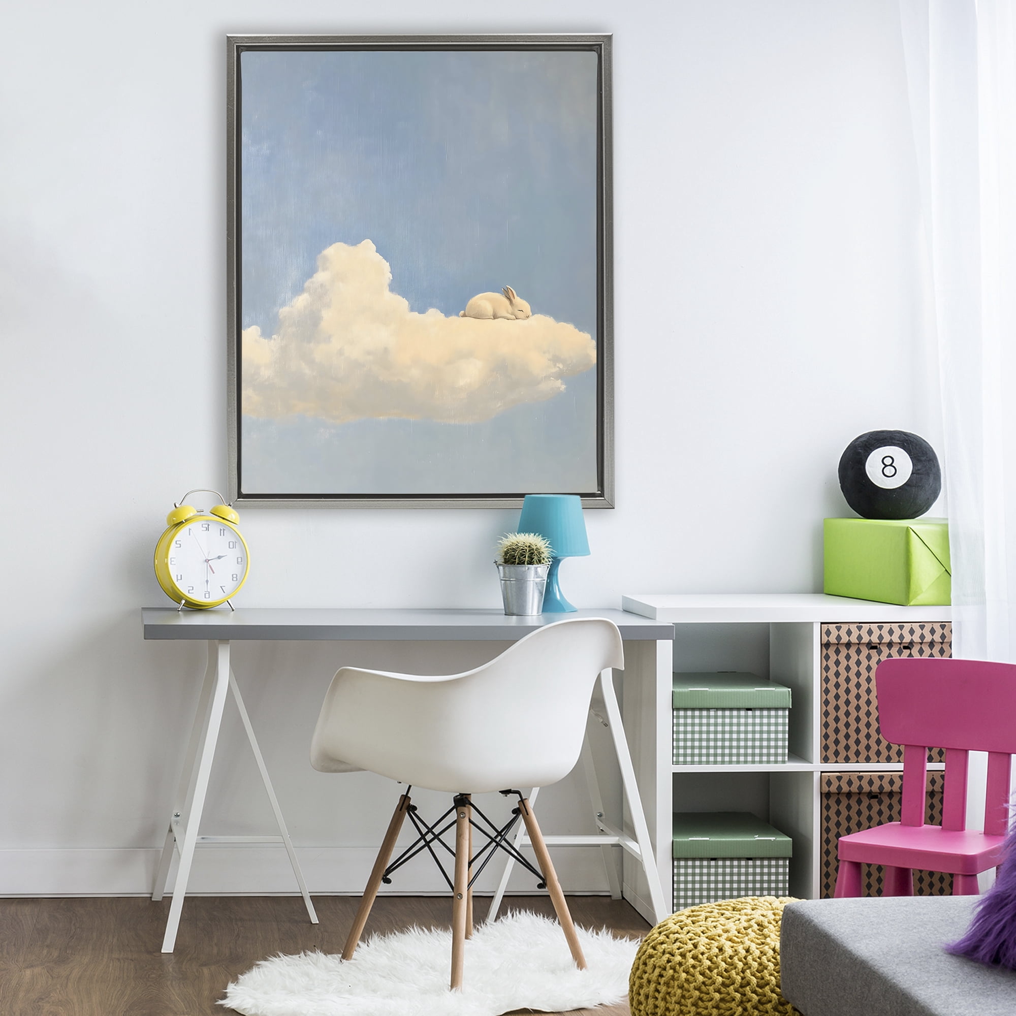 Stupell Industries Sleeping Bunny on Cloud Gray Framed Floater Canvas Wall Art, design by The Prints Vibe