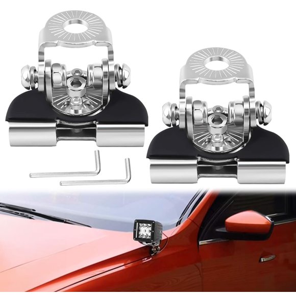 Universal LED Light Bar Mounting Brackets, Hood Mount Light Brackets A Pillar Hood Clamp Work Light Holder 304 Stainless Steel for Off Road Car Jeep Truck SUV 4x4 2PCS