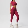 thumbnail image 2 of Afdoent Workout Sets For Women Solid Color Breathable Yoga Workout Running Gym Fitness Short Sleeve High Waisted Leggings 2 Piece Outfit Fashion Clothes, 2 of 5