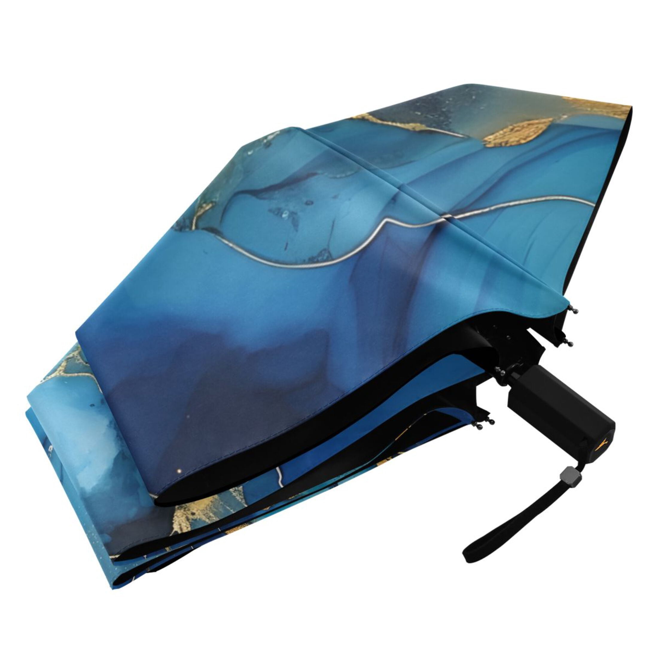 Sapphire Blue White Marble Compact Sun Umbrella Windproof Travel Umbrellas for Rain Strong Portable UV Protection