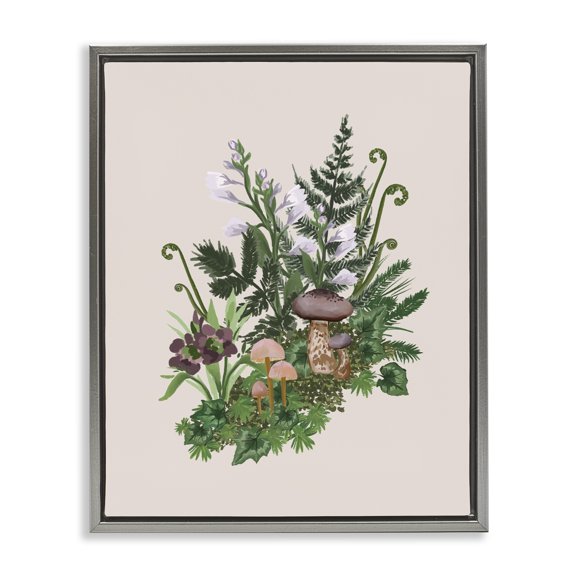 Stupell Industries Farmhouse Woodland Botanical Sprouting Ferns Gray Floating Frame Canvas Art, 17 x 21, by House of Rose