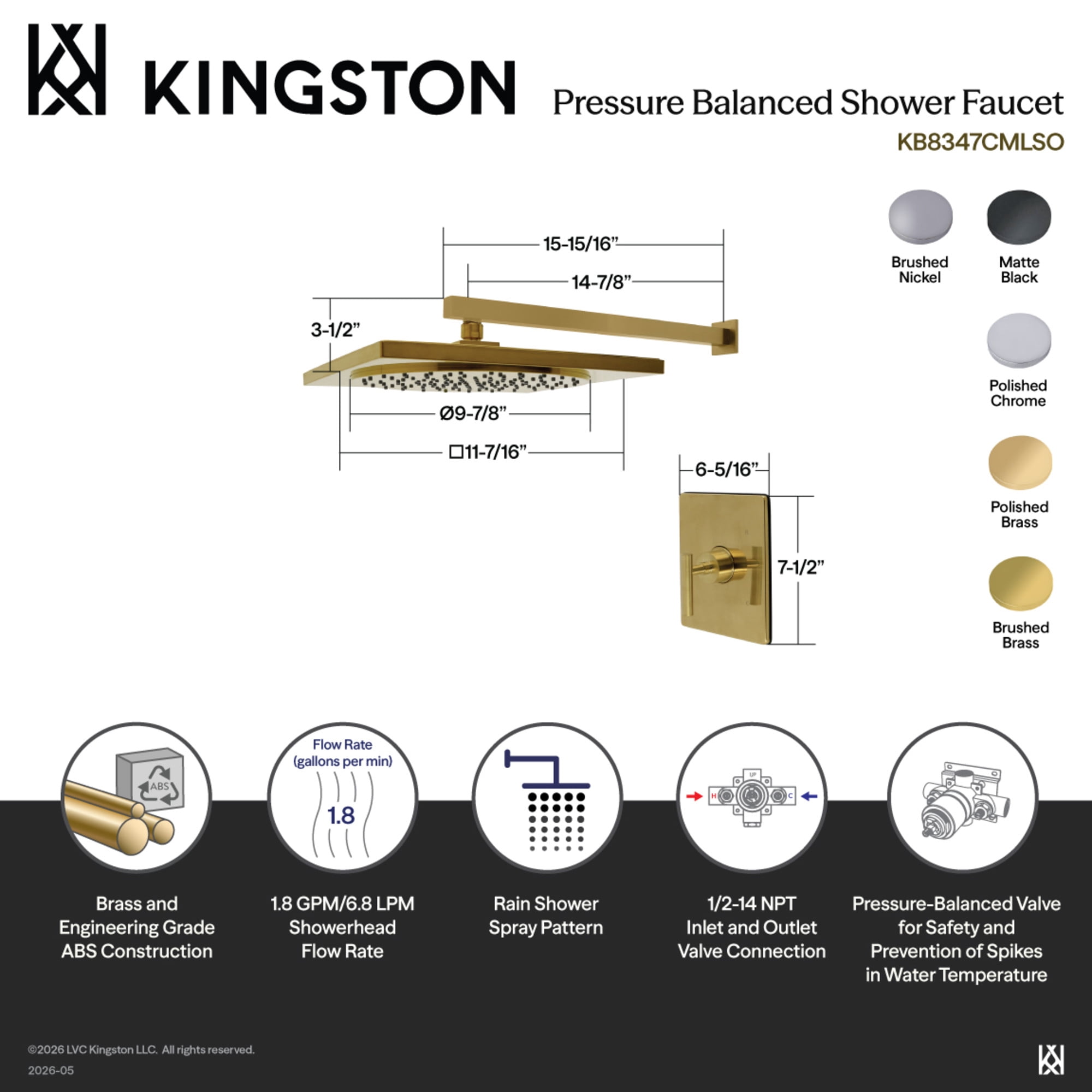 Kingston Brass KB8341CMLSO Manhattan Single-Handle Pressure Balanced Shower Faucet in Polished Chrome