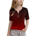 thumbnail image 3 of Jinhomg Button V-Neck Shirts for Girls Dressy Casual Solid Tops Lightweight Comfy Short Sleeve Spring Summer Pullover Daily Wear Seasonal Sale Wine E-, 3 of 6