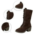 thumbnail image 6 of shqvo Suede Lace Up Mid Calf Boots for Women Medieval Vintage Chunky Heel Boots Fall Winter Trendy Suede Mid Calf Short Boot Fall Boots for Women 2025, 6 of 9
