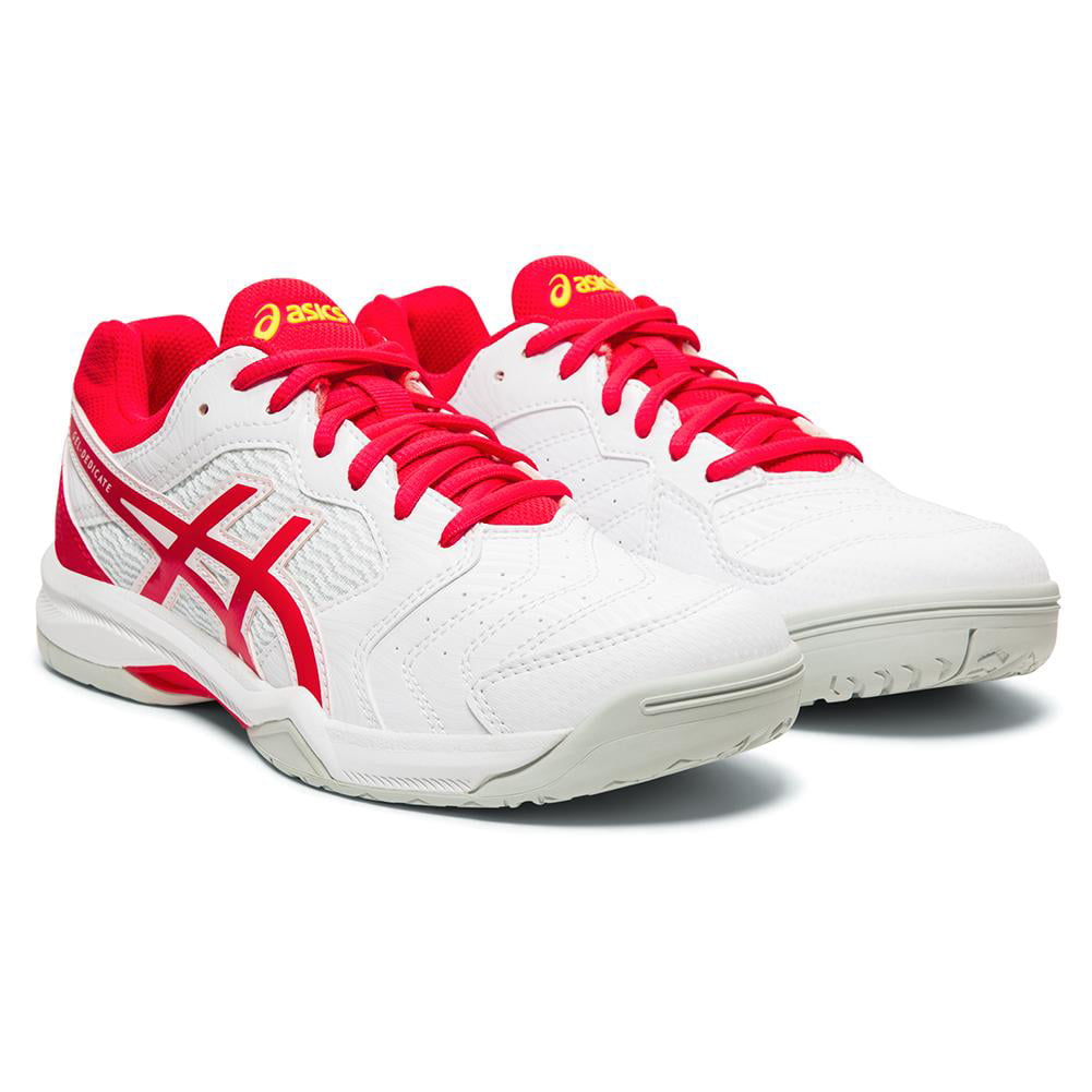 asics gel-dedicate 6 women's tennis shoes, white/laser pink, 8 m us -  