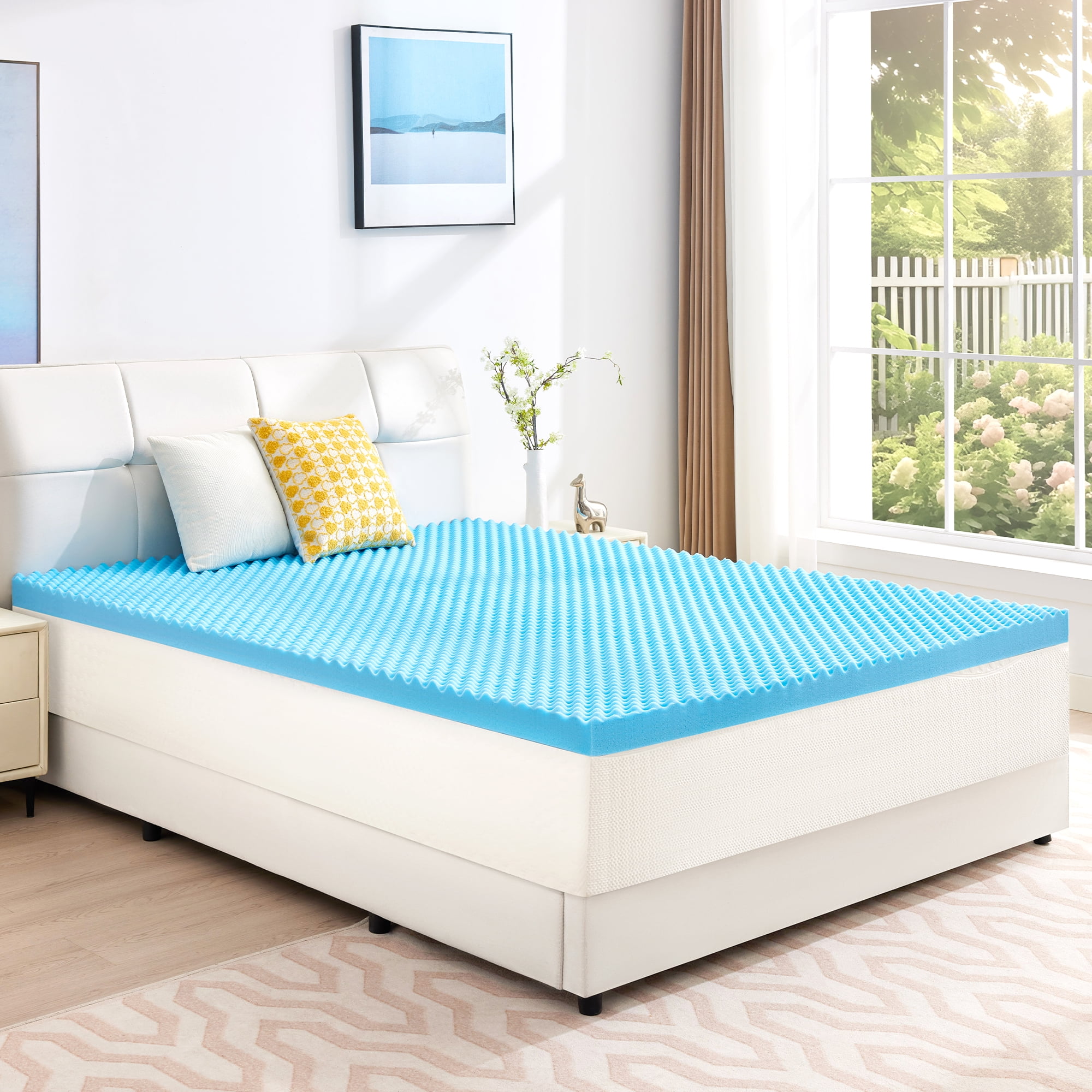 BDEUS 2 inch Gel Cooling Memory Foam Mattress Topper, Memory Foam Egg Crate Mattress Topper, CertiPUR-US Certified, Twin Size