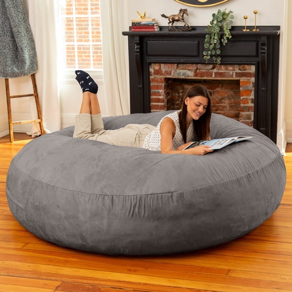 Jaxx 6-Foot Giant Bean Bag Chair, Convertible 2-in-1 Chair & Bed for Adults, Microsuede Charcoal