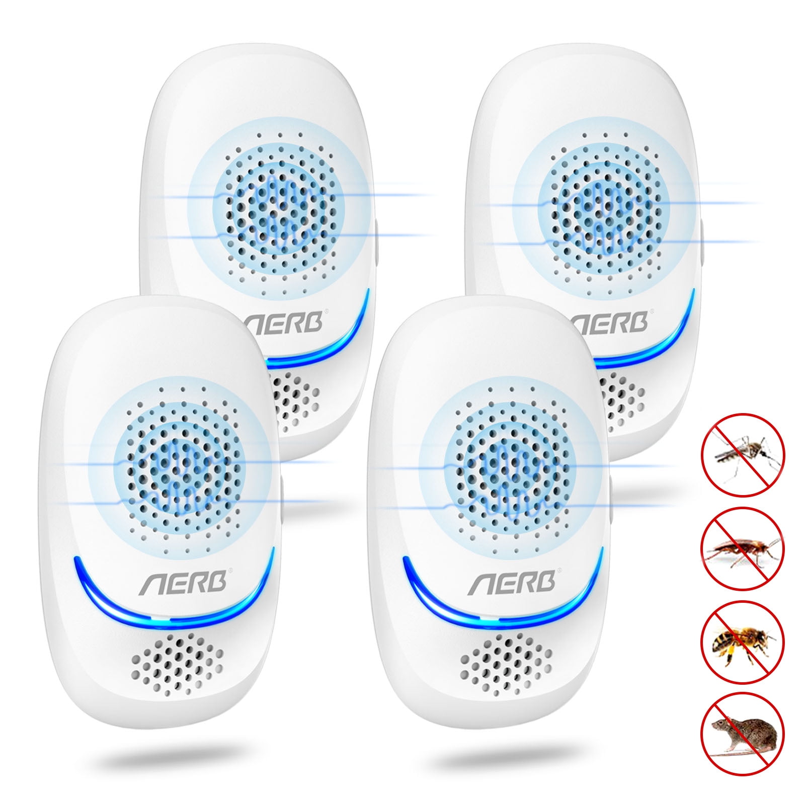 Aerb Ultrasonic Pest Repeller, 10W Powerful Plug-in Insect Repellent, Electronic Pet Safe Pest Repellent, Indoor Pest Defender for Mosquitoes, Spiders, Bed Bug, Roach, Mice, Fleas, Ants, Flies(4 Pack)