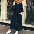 thumbnail image 2 of OSOLU Dresses Women Casual Solid Color Dress Button V-Neck Long Sleeve Loose Long Dress Trendy Sundress Wedding Guest Dress, 2 of 5