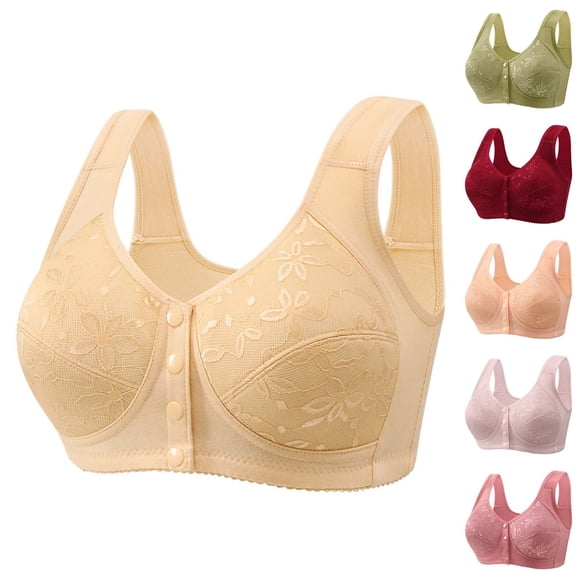 Helii Womens Front Closure Wireless Bra Lace Anti Sagging Lift Back Smoothing Full Coverage Posture Corrector Bra with Adjustable Straps and Side Support for Older Women Daily Comfort 6 Color Options