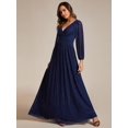 thumbnail image 3 of Vestido de noche Ever-Pretty con cuello en V fruncido y cintura alta azul marino, 3 of 6