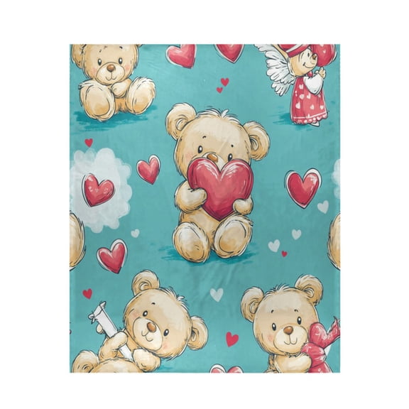 Qxltty Adorable Teddy Bears Heart Pattern Soft Cozy Fluffy Blankets for Couch Sofa Chair Bed Camping Picnic Travel Lightweight Bed 50×60inch