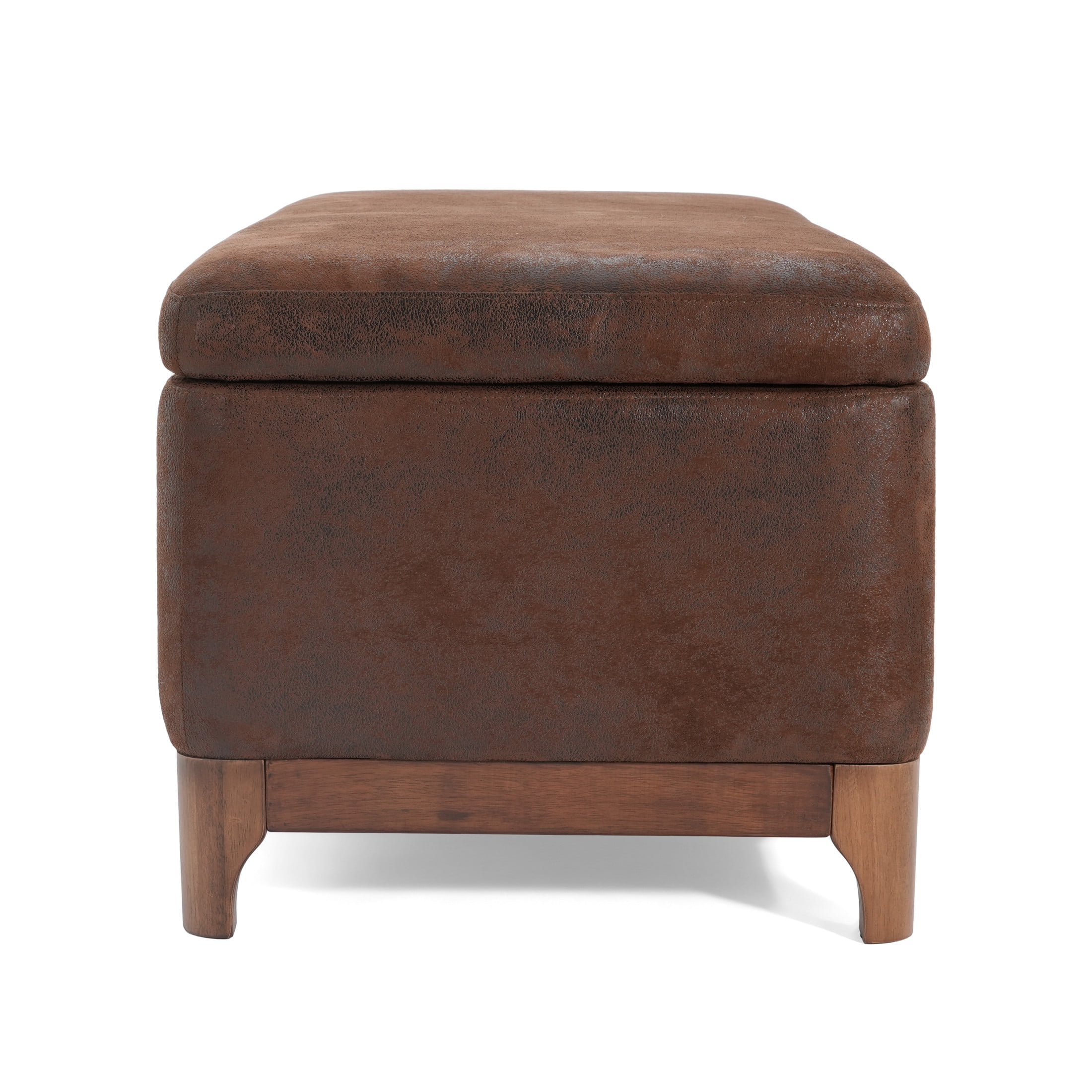 Christopher Knight Home Microfiber Upholstered Storage Ottoman Bench with Solid Wood Legs, Brown