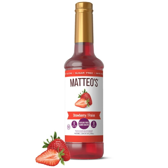 Matteo's Sugar Free Fruit Syrup, Strawberry, 750mL, 0 Calories, 0 Sugar, (Single Bottle)