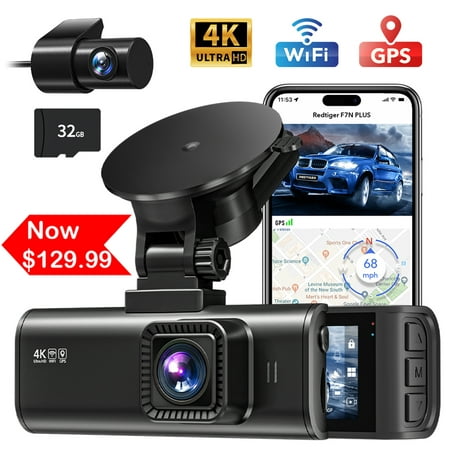 REDTIGER Dash Cam Front and Rear, 4K/2.5K Full HD Dash Camera with 3.18'' LCD Display, Dashcam with Night Vision, G-Sensor, Loop Recording, Vehicle, Free 32GB Card