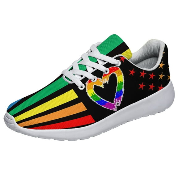 Unisex Rainbow Sneakers, LGBT Shoes for Men Women Lightweight Breathable Running Shoes White Size 3.5