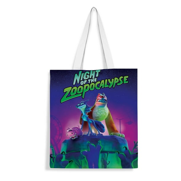 Night of the Zoopocalypse Bolso de tela con estampado de lienzo para mujer, bolsa de compras reutilizable y estética, con cremallera interior, regalo para mujer,40*40cm.