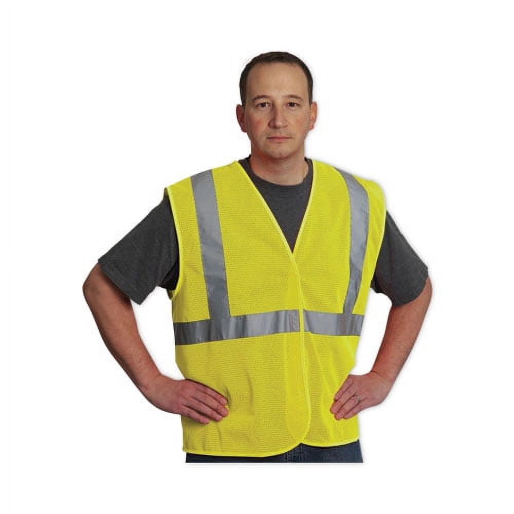 ANSI Class 2 Four Pocket Zipper Safety Vest, Polyester Mesh, 3X-Large, Hi-Viz Lime Yellow | Bundle of 10 Each