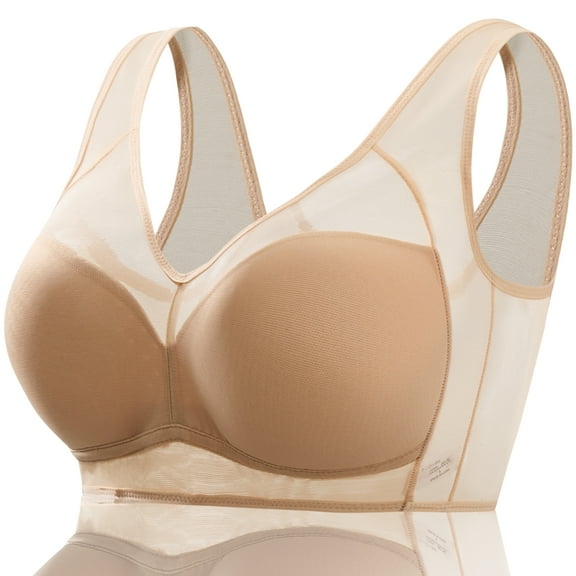 FHTECO Floral Bras for Older Women Breathable Mesh T-Shirt No Wire Bra for Women Soft Plus Size Comfortable Bra