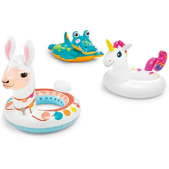 Intex, 3 Pack- Animal Head Split Ring Pool Floats Bundle Includes Alligator, Llama, and Unicorn