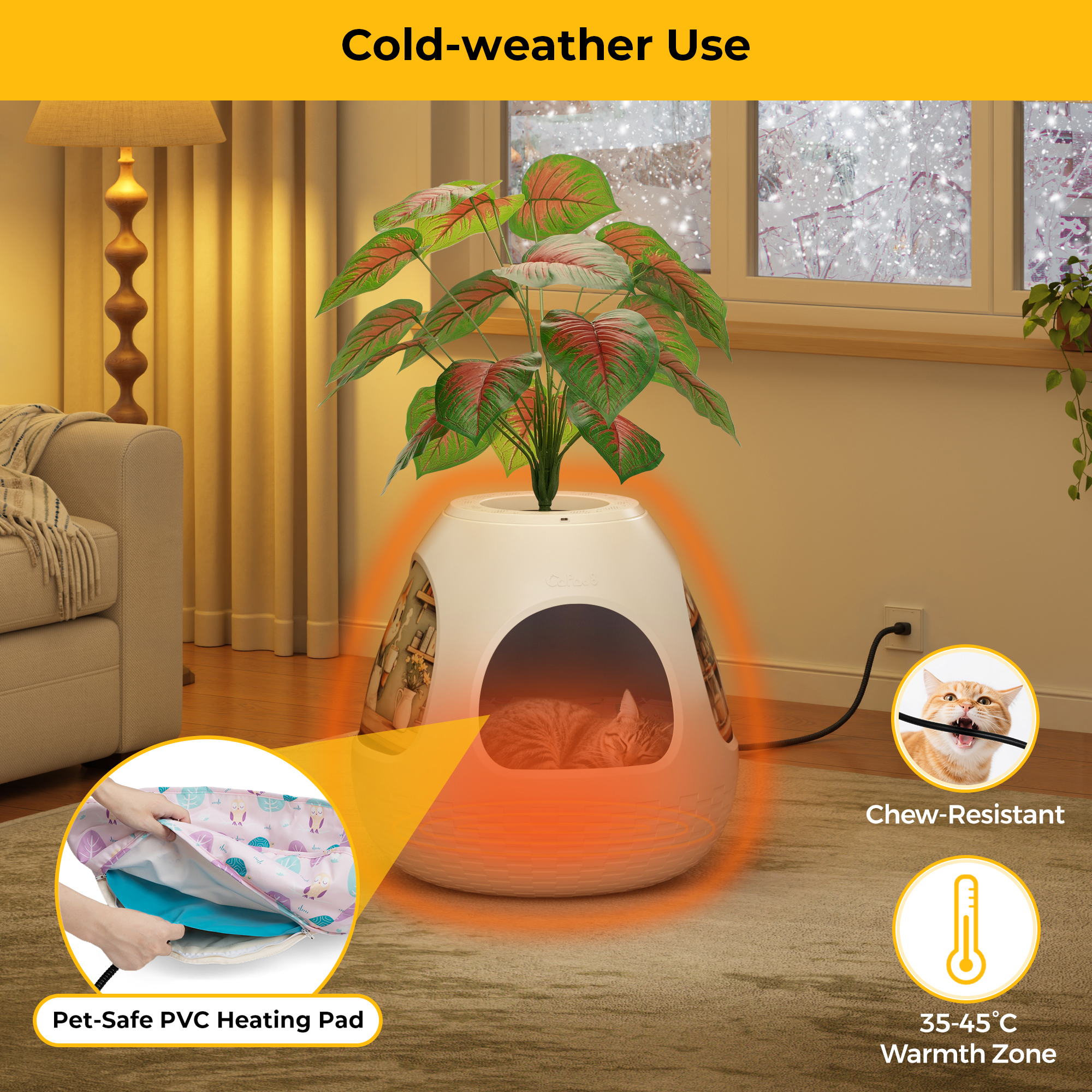 Jaxpety 4-in-1 Cat Bed for Indoor Cats, Large Cat House with Cat Scratcher, Odor Control & Plant Pot Design, Enclosed Cat Cave for Kitten & Adult Cats,White