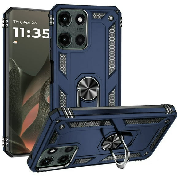 For Motorola Edge 2025 Ring Magnetic Kickstand Hybrid Case Cover - Blue