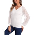 thumbnail image 4 of INSPIRAR CHIC Blusa de Manga de Encaje para Mujeres Casual Trabajo Oficina Top Camisa XL Blanca, 4 of 5