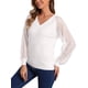 thumbnail image 4 of INSPIRAR CHIC Blusa de Manga de Encaje para Mujeres, Casual, Trabajo, Oficina, Top de Cuello en V, Talla XS, Blanca, 4 of 5