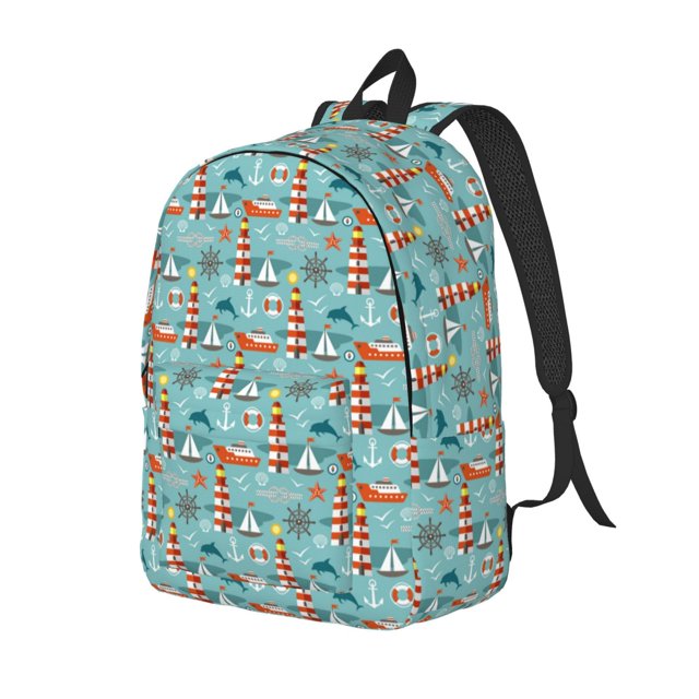 Disketp Sea Lighthouse Mochila de Lona Estampada, Mochila Escolar de Viaje Ligera para Estudiantes y Portátil-Medium