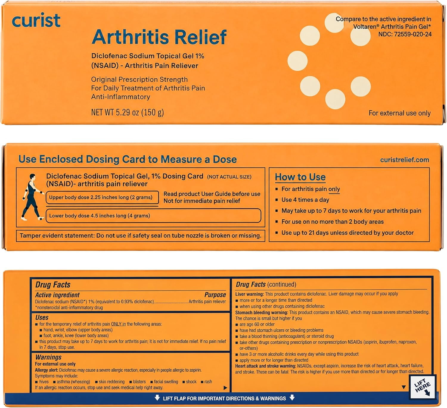 Curist Diclofenac Sodium Topical Gel 1% 5.29 oz (150 g) Arthritis Relief Diclofenac Cream 1% OTC