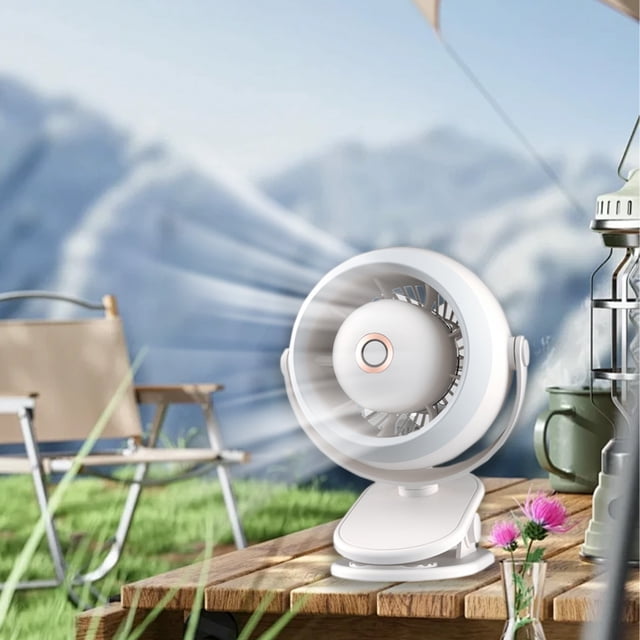 Ventilador con clip de luz Ventilador turbo Ajuste de tres velocidades Rotación Recargable por USB Portátil Silencioso Pequeño Ventilador Redondo Clip de Escritorio Pequeño Ventilador Akmoler