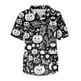 thumbnail image 4 of Domuza Scrubs for Men Top Halloween Spooky Funny Print V Neck Short Sleeve Nursing Shirt Trendy Soft Comfy Medical Uniforms with 3 Pockets Black XL, 4 of 4
