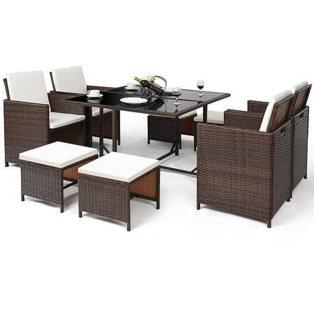 - Costway 9 PCS Outdoor Patio Dining Set Rattan Wicker Furniture Garden Cushioned Cover