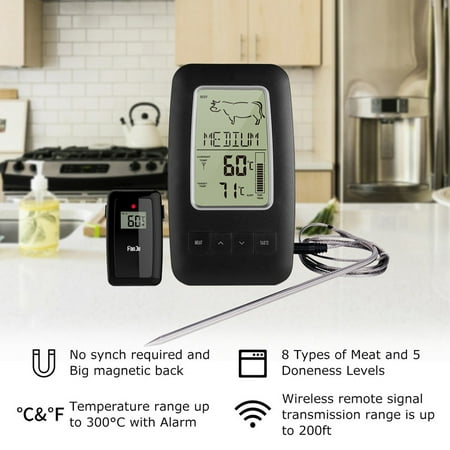 Wireless BBQ Thermometer Kitchen Oven Food Cooking Grill Smoker Meat Thermometer with Probe and Timer Temperature (Best Wireless Temperature Probe)