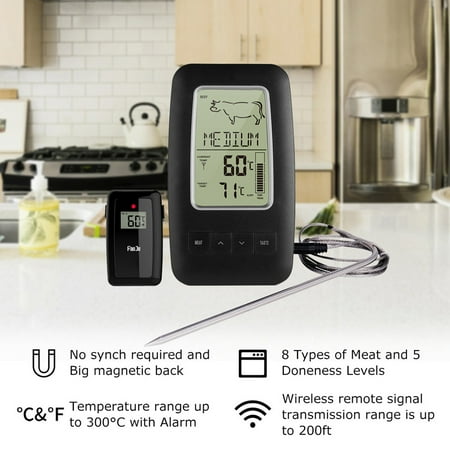 Cooking Temperature Probe Wireless BBQ Thermometer Kitchen Oven Food Cooking Grill Smoker Meat Thermometer with Probe and Timer Temperature Alarm ()