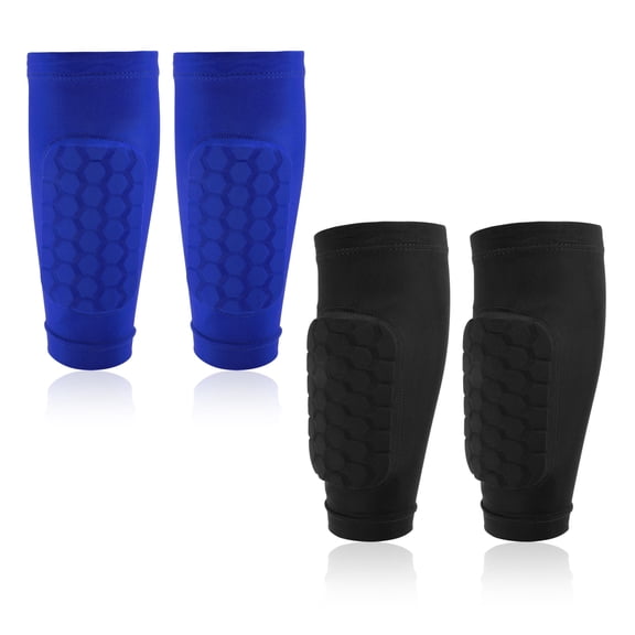 Unique Bargains Shin Guards with Honeycomb Pads Polyester Youth Soccer Shin Gear for Football Basketball Protective Comfortable Black Blue XS 2 Pairs
