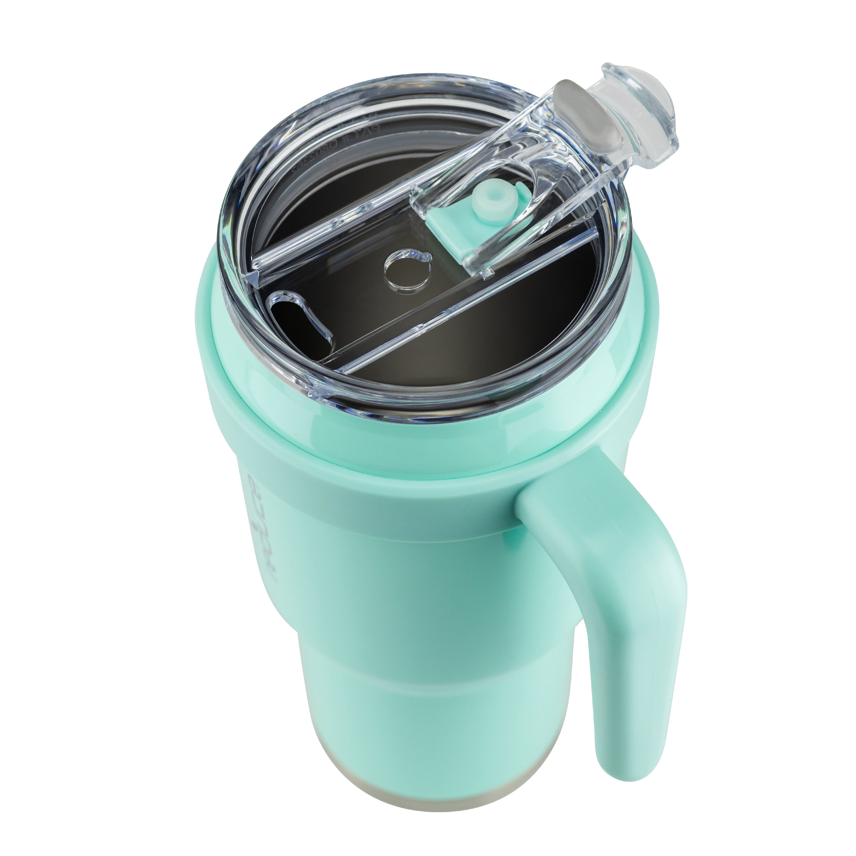 Reduce Vacuum Insulated Stainless Steel Coldee Mug with Lid and Spill-Proof Straw, Teal Stripes, 18 oz.