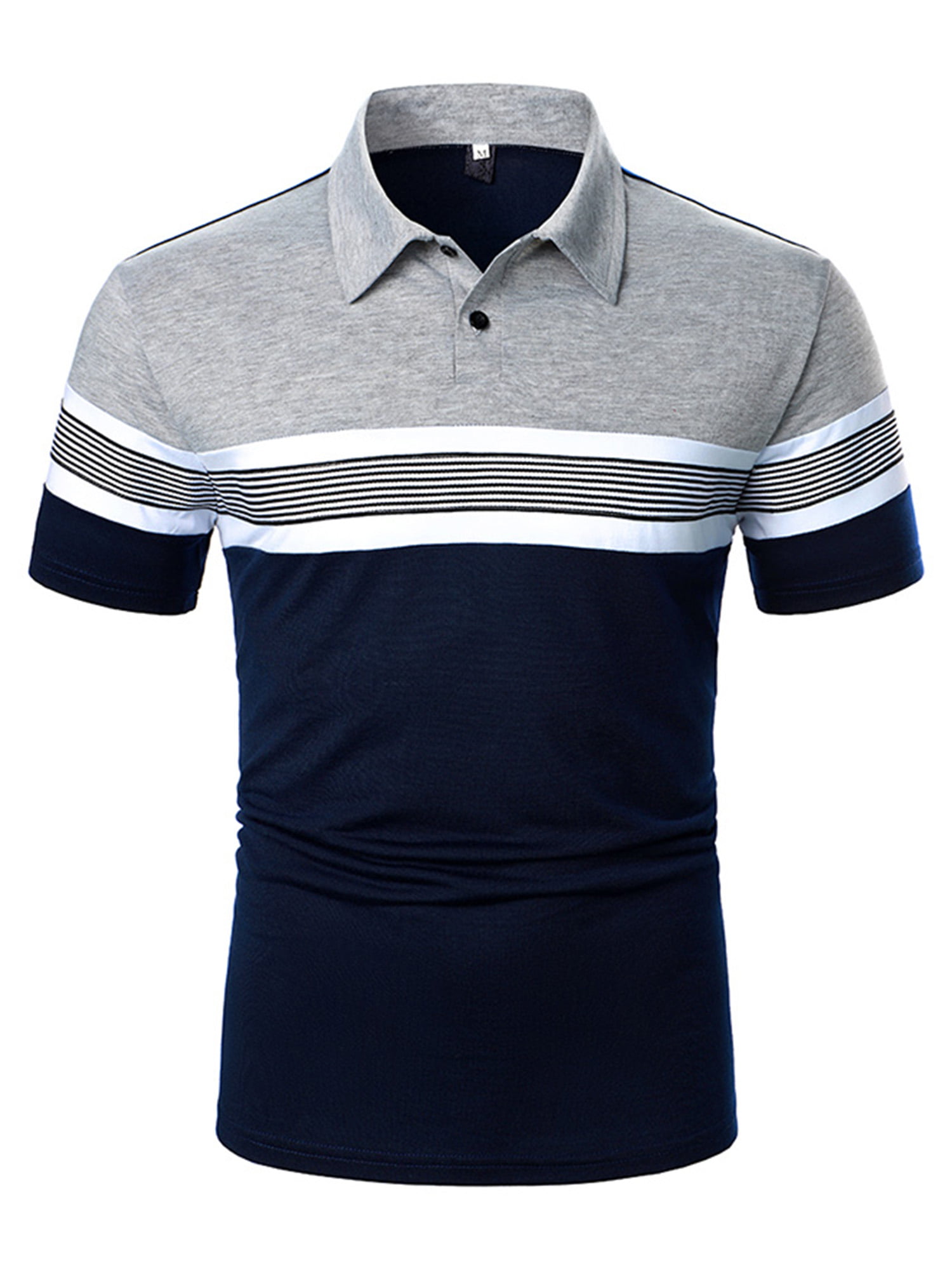 Mens Striped Polo Shirts Collared Rugby T Shirt Summer Tee Short Sleeve S M L XL