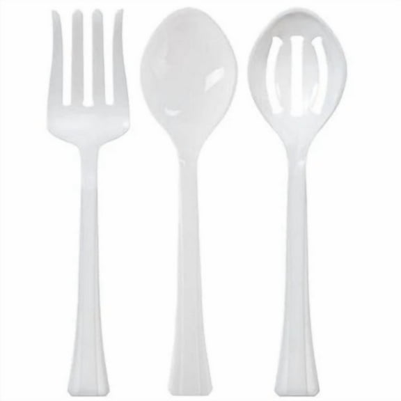 Disposable Utensils Serving Set 3 in 1 - Pearl White Plastic Fork, Knife, Spoon Set - Ecofriendly, Compostable, Silverware for Weddings, Parties, Breakrooms, Lunchrooms by EcoQuality (3 PACK)