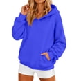 thumbnail image 2 of Womens Casual Hoodies Long Sleeve Pullover Tops Solid Color Loose Fit with Pocket Royal Blue S, 2 of 6